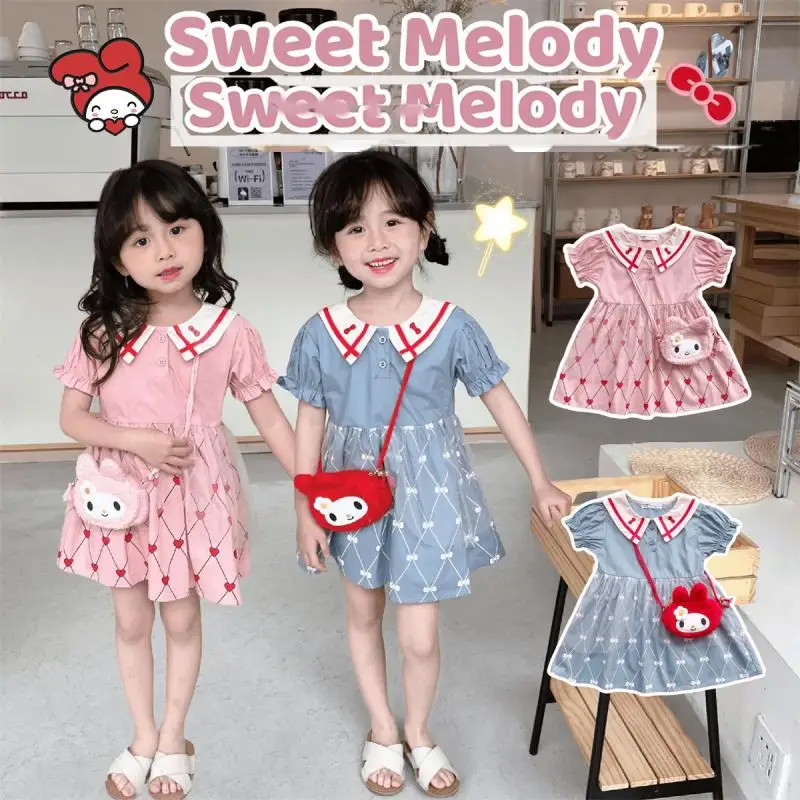 

Детская одежда Kawaii Sanrios, летнее новое платье, милая и милая мультяшная сетчатая юбка на плечо My Melody для девочек, 2 цвета