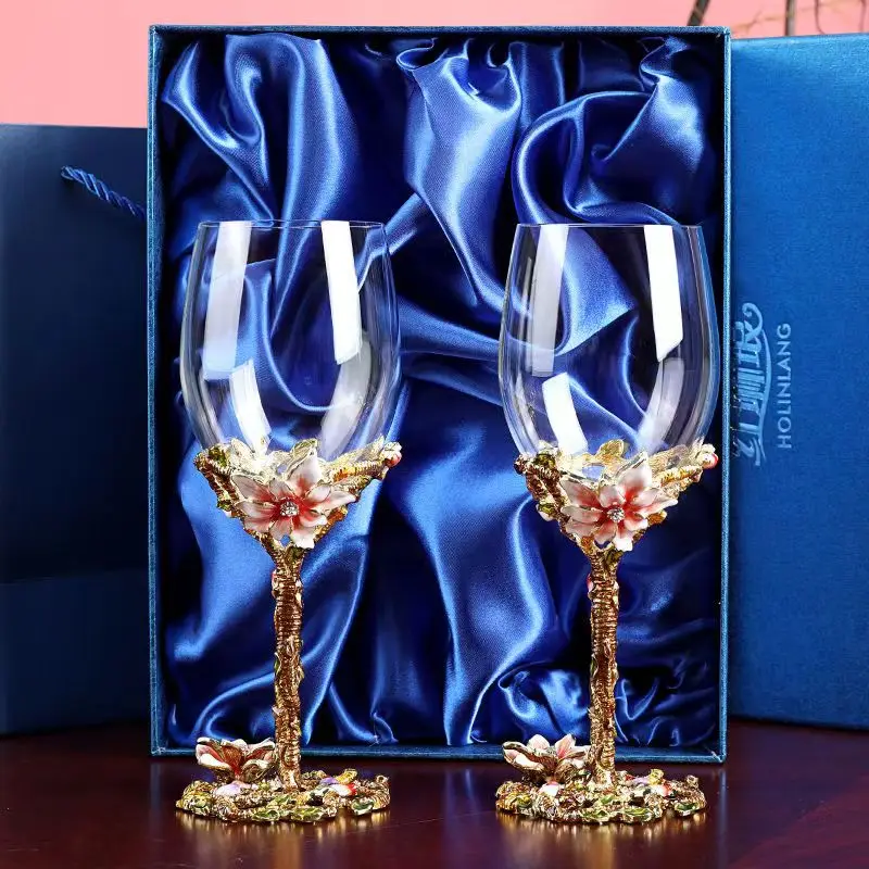 

Exquisite Lily Enamel Wine Glass Crystal Glass Wine Cup Champagne Glasses Wineglass Cups Vintage Drinking Goblet Luxury Set Bar