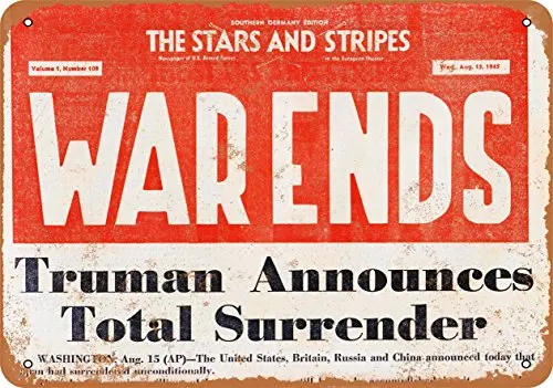 

Metal Sign - 1945 VJ Day Stars and Stripes Front Page - Vintage Look Wall Decor for Cafe Bar Pub Home Beer Decoration Crafts