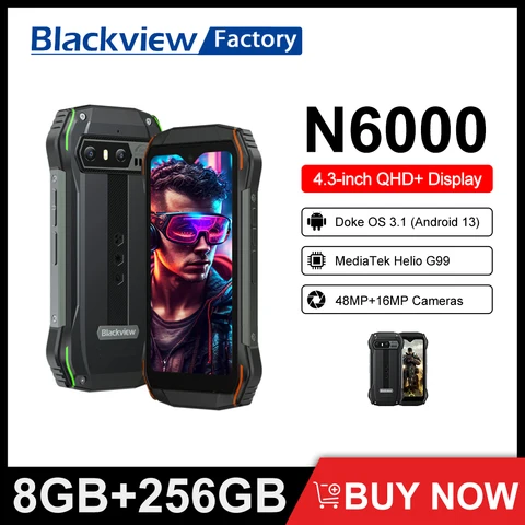 Blackview N6000 IP68/IP69K/MIL-STD-810H 8GB+256GB 4.3 inch Android 13  MediaTek MTK6789 Helio G99 NFC 4G телефоны