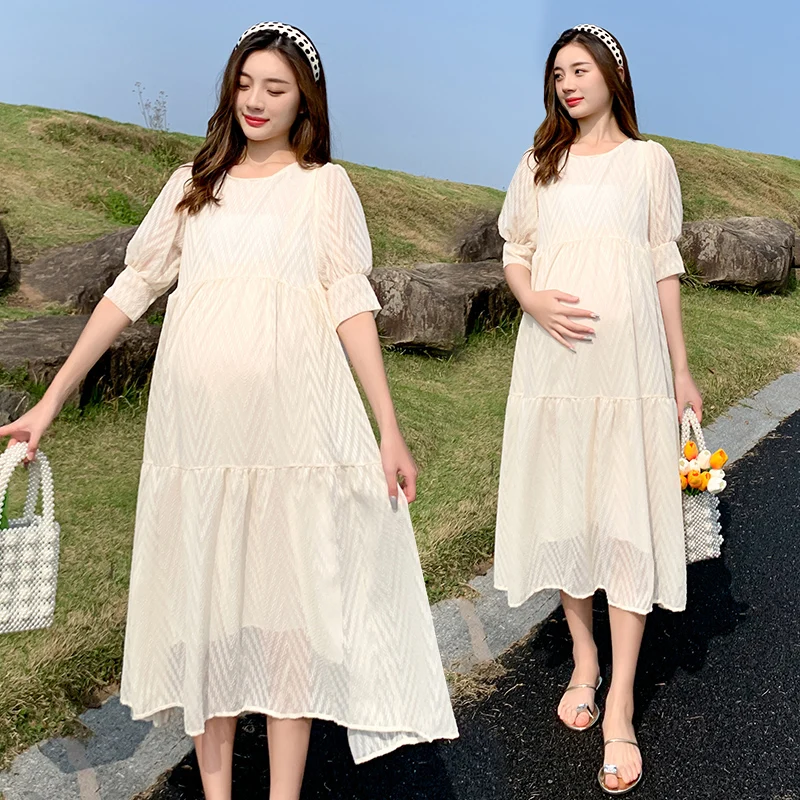 Одежда для беременных летнее платье с пышными рукавами милое асимметричными