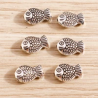 40pcs 10x7mm antique silver color fish charm beads for jewelry making loose spacer beads diy handmade bracelets necklaces gifts