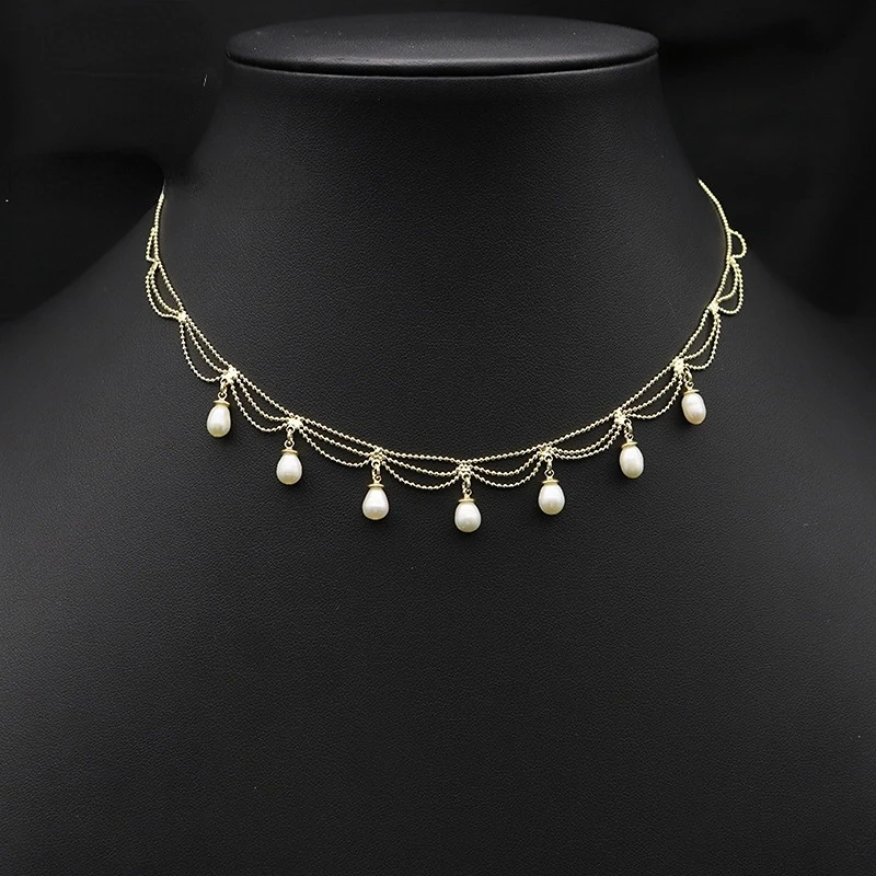 

18K Gold Plated Natural Freshwater Pearls Necklaces for Women Designer Tassel Choker Female Luxury Jewelry Collares Para Mujer