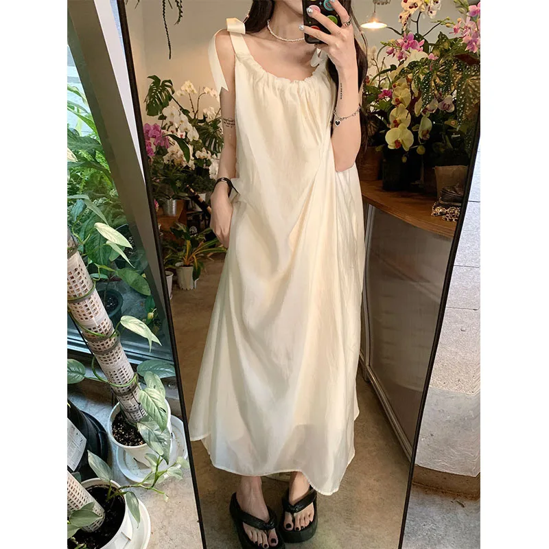 

Korean Fashion Slip White Women Sundress Harajuku Bandage Midi Dress Beach Resorts Chic Casual Chiffon Party Dresses