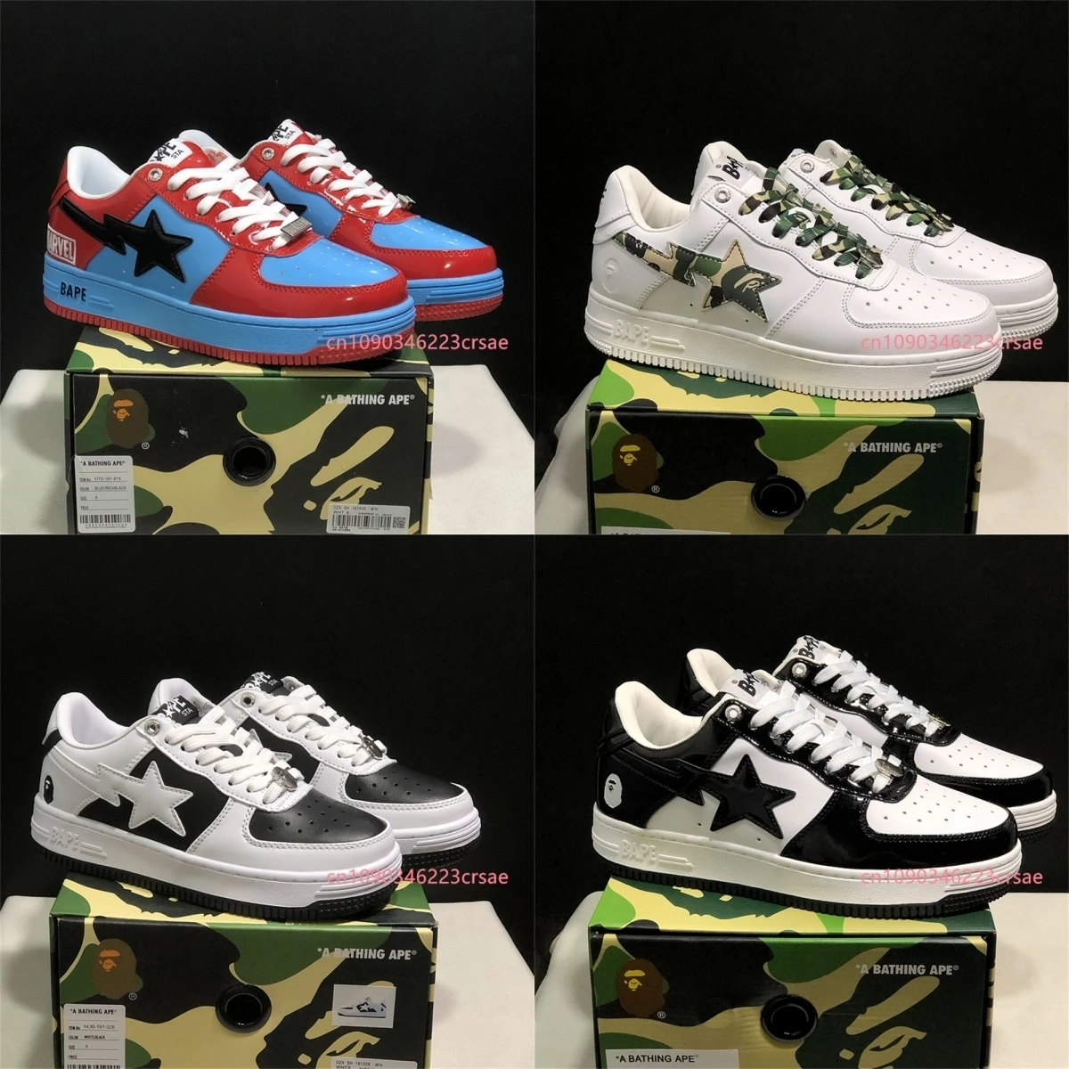 Eur36-46 Bape Sta Men Women Shark None-Slip WGM Skateboarding Shoes Outdoor Causal Bapesta Sports Big 46 Size Walking Sneakers