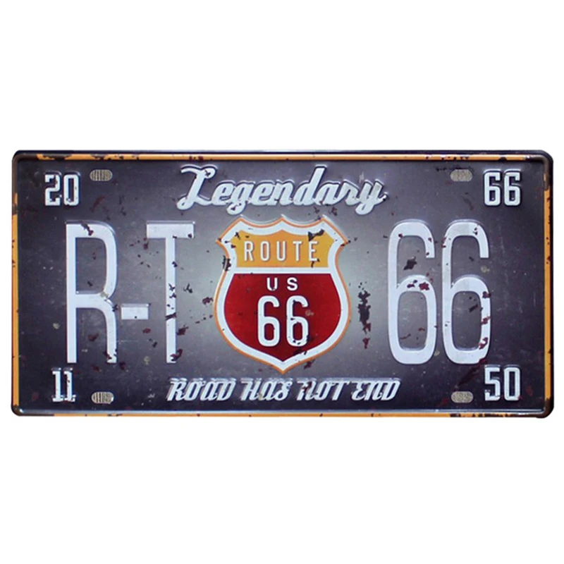 

Rusted Vintage US 66 Route Car Motor Tin Sign Metal Car Number Plate License Bar Cafe Garage Art Poster Wall Tin Plaques Decor