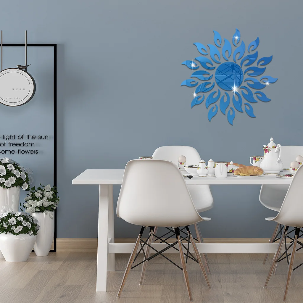 

3D Sunshine Sun Flower Decorative Wall Mirror Sticker Decal Vinyl Home Decoration Fashion Removable DIY Mirrors Art Decor Mirror