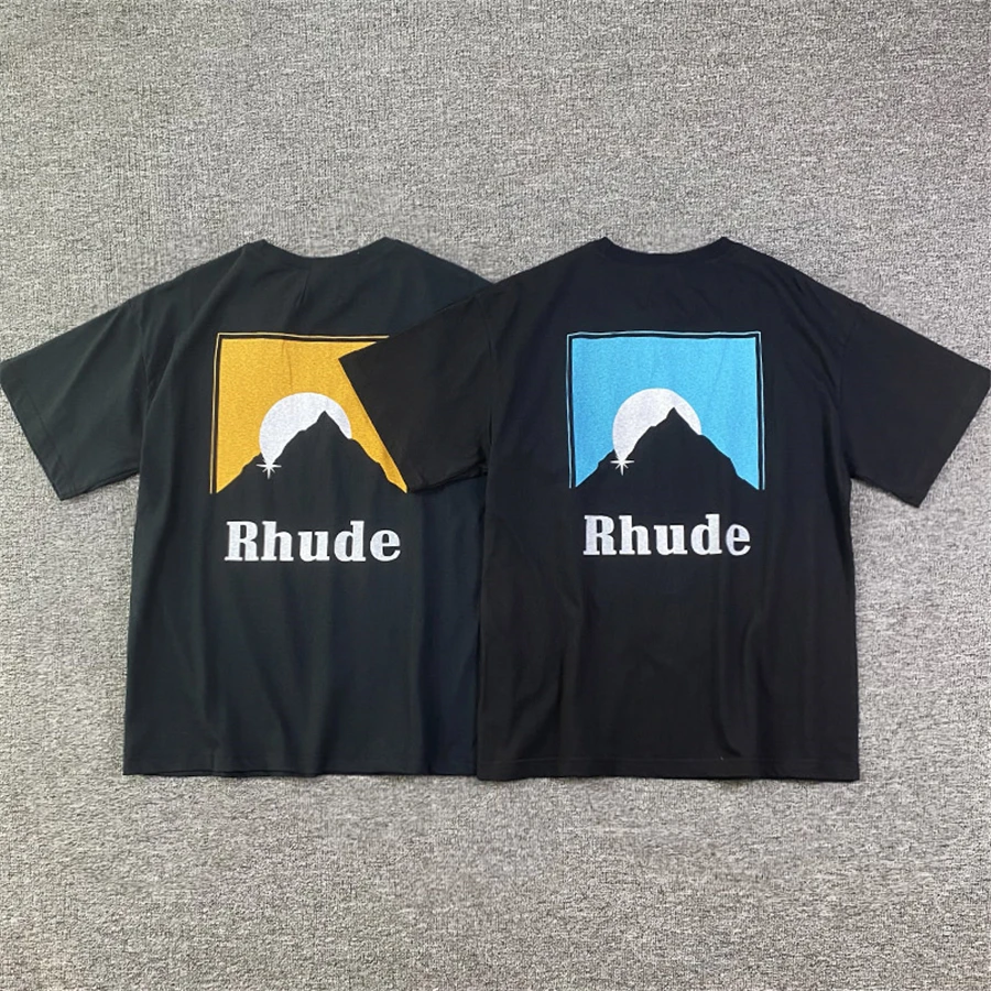 

Vintage Rhude T-shirt Men Women Vintage 1:1 Best Quality RHUDE T Shirt Sunset Themed Print Crew Neck Short Sleeve Tops Tee