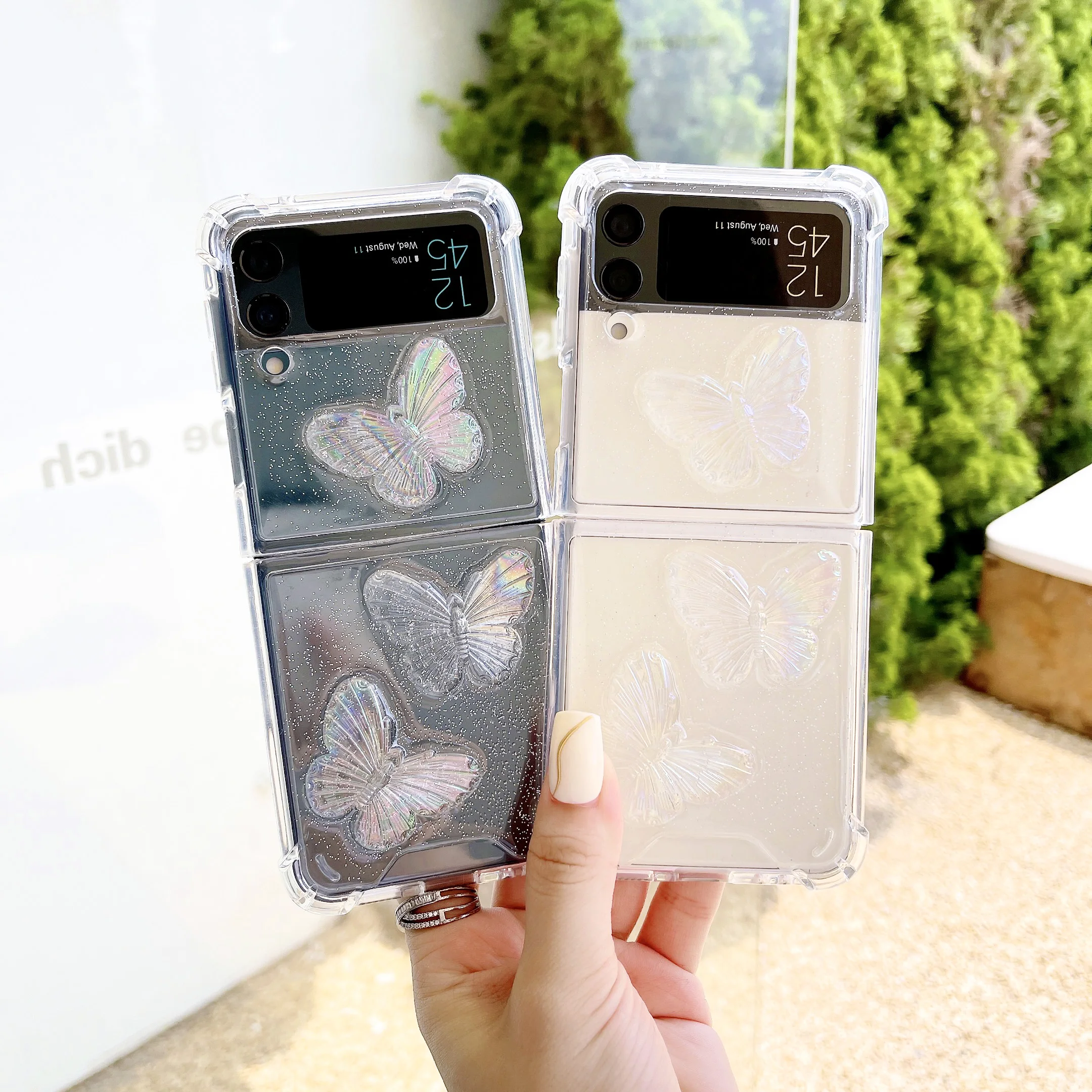 

For Samsung Galaxy Z Flip 4 3 Case Transparent Glitter Crystal Butterfly Clear Shockproof Protection Hard Back Cover Accessories