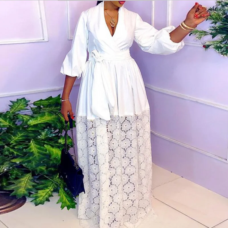 

African Dresses For Women Hollow Out Autumn Elegant New Muslim Fashion Abayas Dashiki Robe Kaftan Maxi Dress Africa Clothing