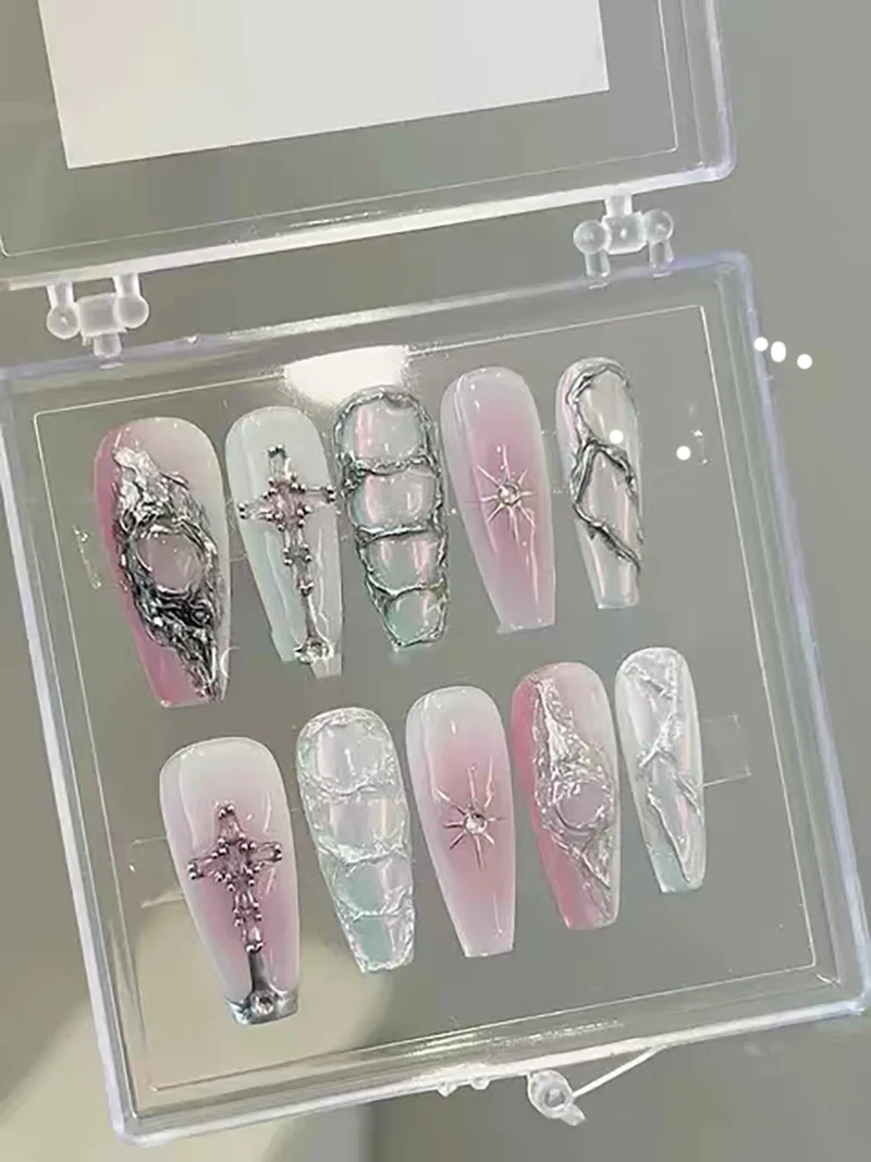 

Metal magic mirror powder nail /Punk style nail/Y2k style Nails /Elegant Nails/3D nail/hand made Press on Nails/Press on Nails