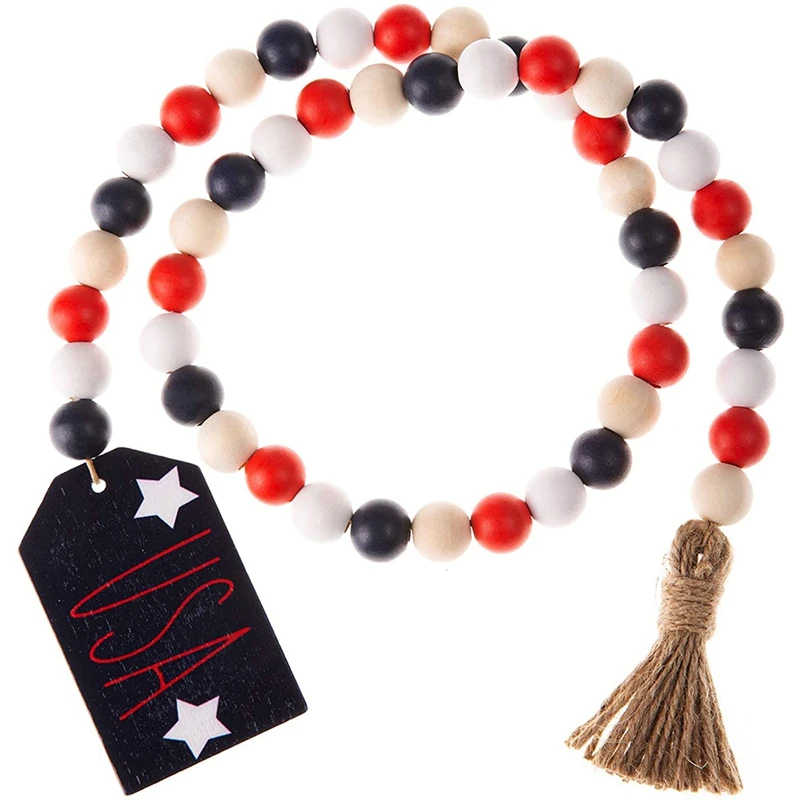 

Independence Day Decorations Patriotic Decor Wood Beads Garland Farmhouse Tiered Tray Decor For 4Th Of July Home Decor