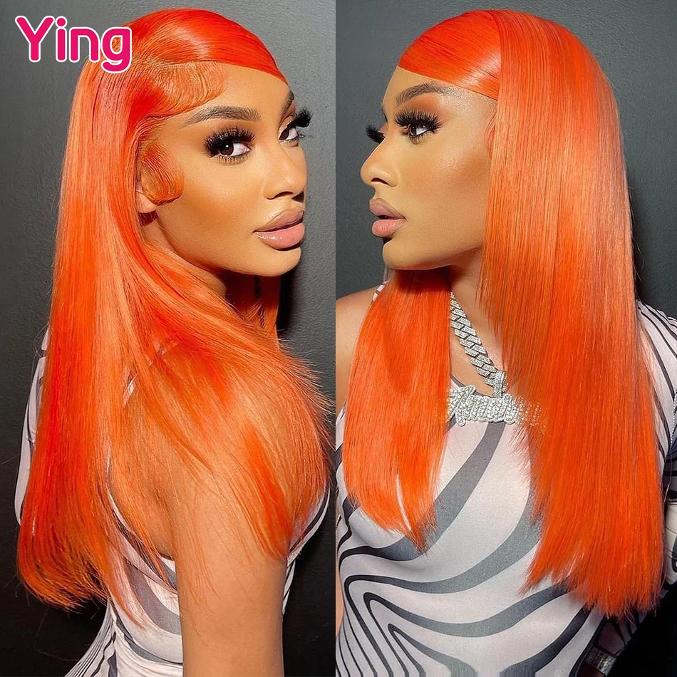 Ying Hair Hot Orange 13X6 Bone Straight Human Hair #613 Lace Frontal Wig 180% Brazilian Remy 13X4 Transparent Lace Front Wigs