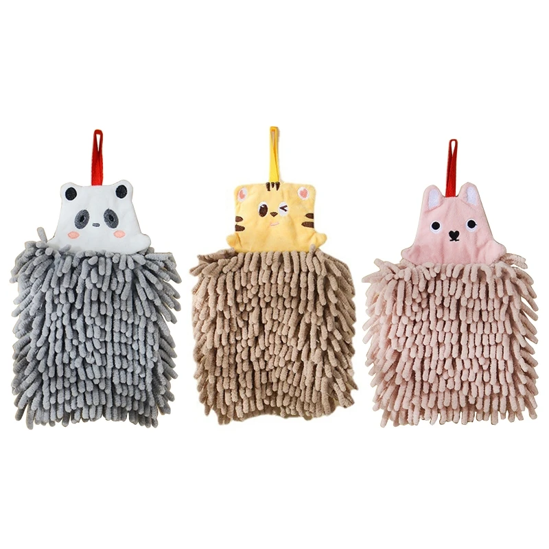 

R7RC Bathroom Towel Cute Cartoon Shaped Handkerchief Chenille Hand Wipe Face Towel