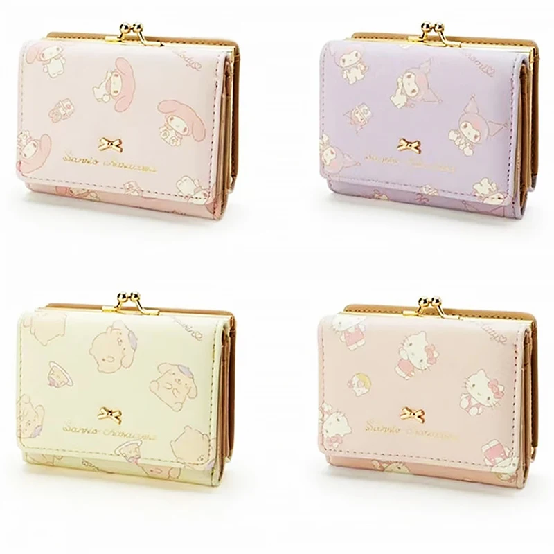 

Sanrioed Melody Kuromi Hello Kitty Coin Bag Short Foldable Wallet New PU Kawaii Girl Card Holder Clutch Zipper Buckle Card Purse