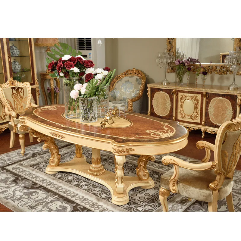 

Роскошные обеденные столы и стулья в европейском стиле под заказ, высококачественные деревянные боковые шкафы из массива дерева ручной работы