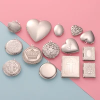20pcs pvd plated stainless steel heart crown cross love jesus book shell photo locket pendant charms for diy making necklaces