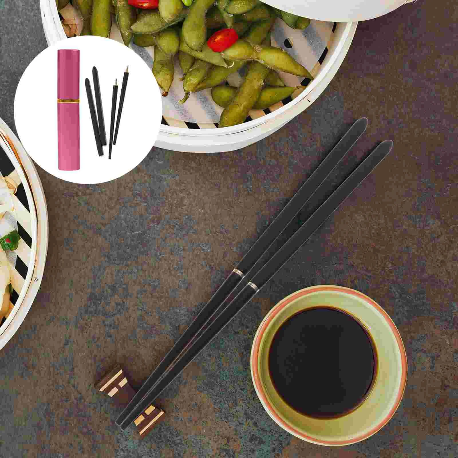 

Chopsticks Travel Foldablecase Collapsible Set Wooden Reusablewood Portable Metal Chopstick Japanese Korean Steel Flatware