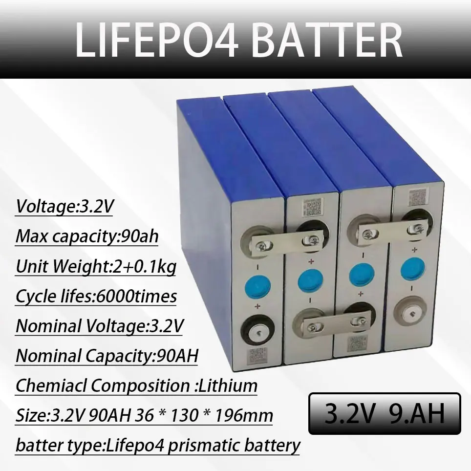

NEW 3.2V LiFePO4 90Ah battery pack Continuous 270A Discharge for 12V Diy EV RV Prismatic Cell with BUS BARSEU US Tax Free