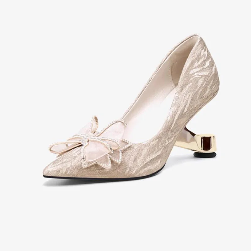 Phoentin wedding party bow Bridal shoes Fashion Novelty designer high heels Women's Autumn pointed toe gold silver pumps FT2548