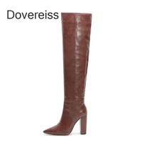 dovereiss winter woman new fashion knee high boots sexy brown new pointed toe block heels big size 40 41 42 43 44