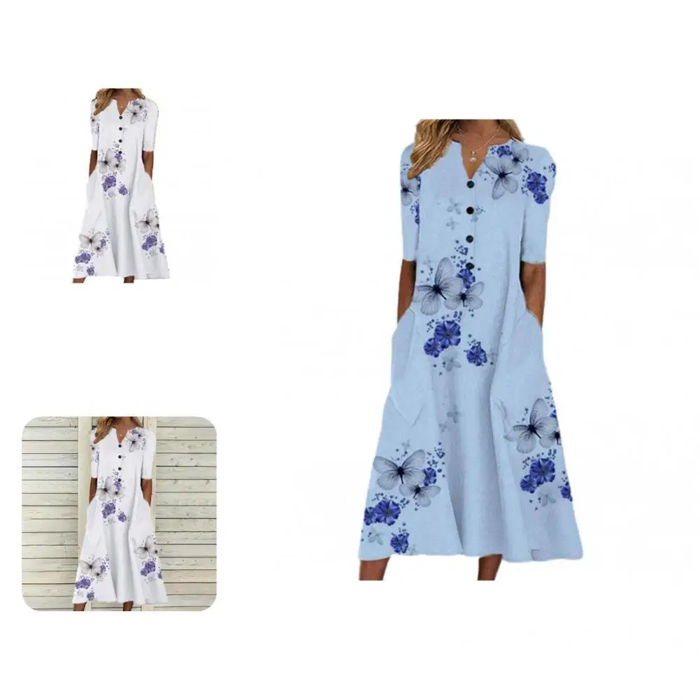 

Polyester Fashionable Middle Sleeve Mid-calf Lady Dress Washable Long Dress Charming for Summer