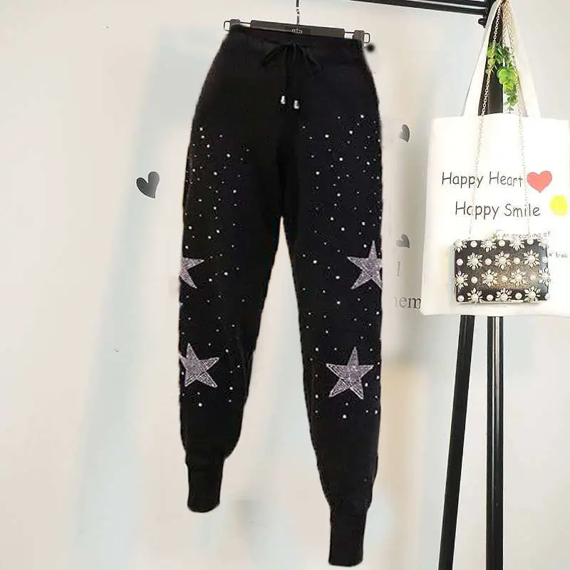 

Women Pants Autumn And Winter Rhinestone High Waist Casual Quick-Leg Trousers For Women Pantalones De Mujer