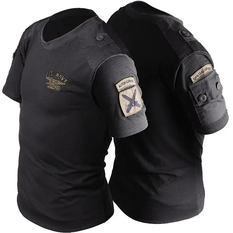 

2023 Allied Special Outdoor Training Field Casual Cotton Round Neck Tactical Air Force Assault Team Short Sleeve T-shirt