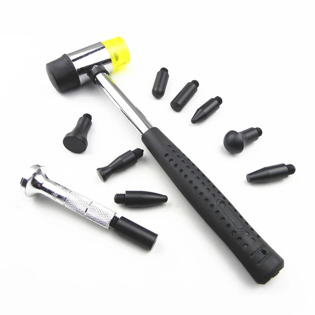 

Car Dent Removal Tools Auto Repair Tools Hammer Aluminum Tap Down Pen Metal And Nylon Combination Kit 1xRubber Hammer+9xFlatteni