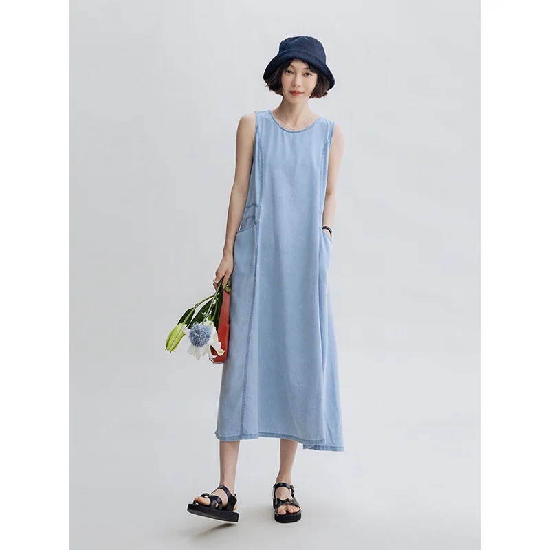 Платье Dotdrobe джинсовое без рукавов с подвеской более 00% Модала