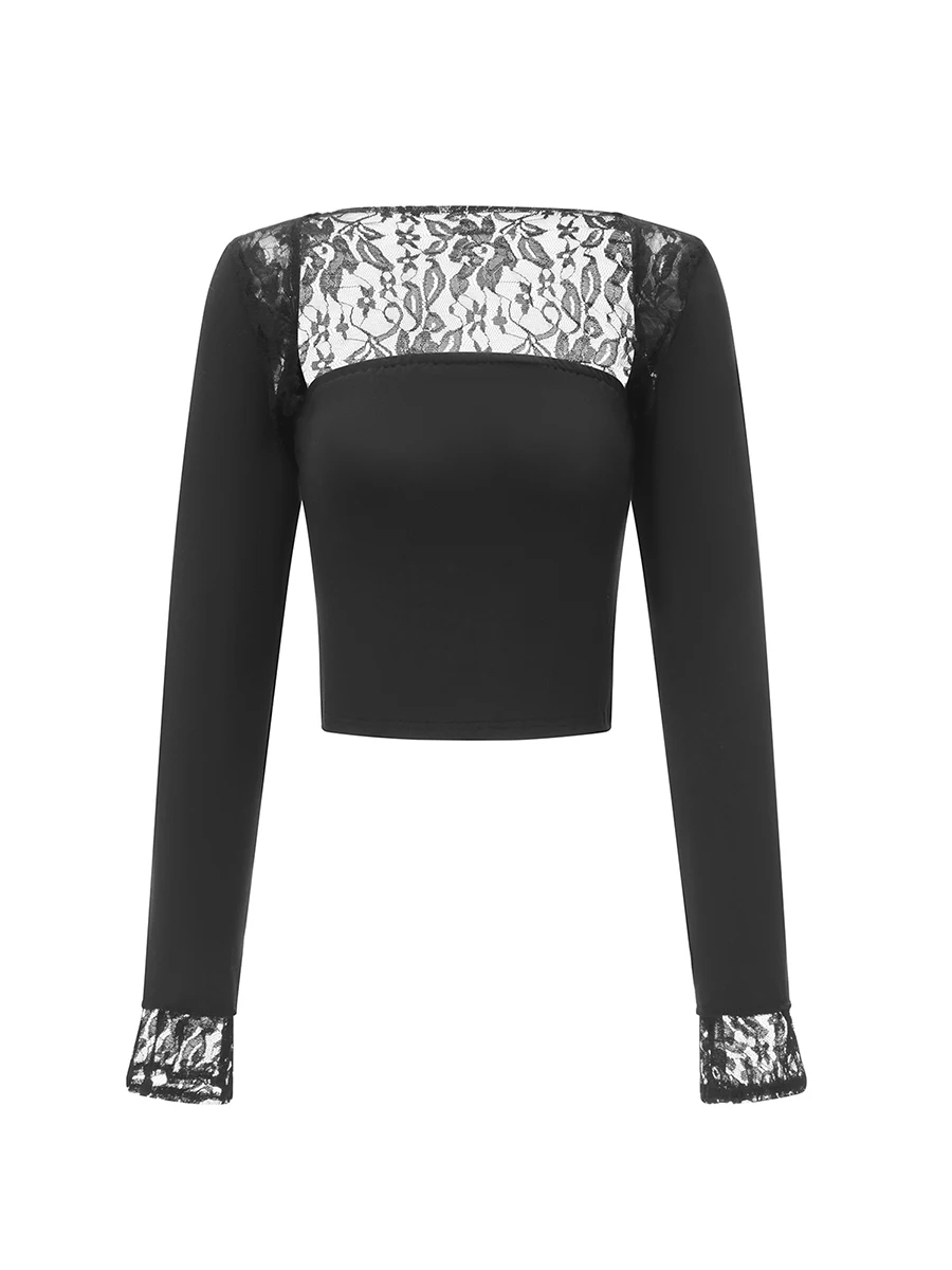 Женский кружевной топ Y2k с квадратным вырезом и длинным рукавом