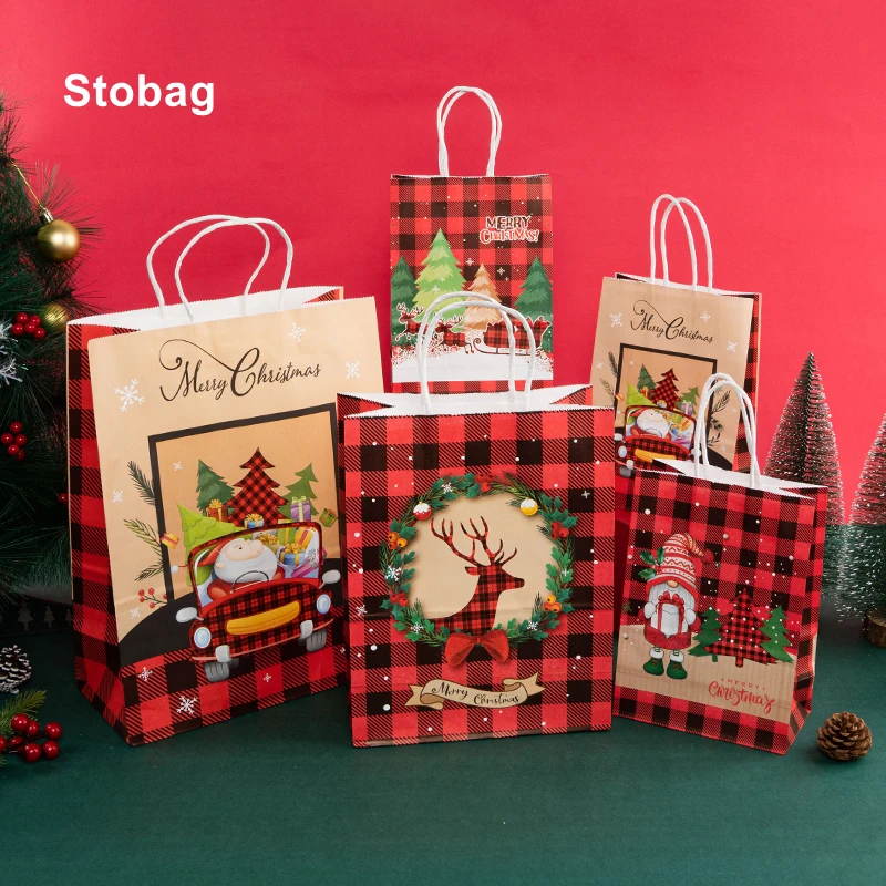 

StoBag 24 шт. рождественские подарочные пакеты из крафтовой бумаги ручной работы, нуга, снежинки, печенье, упаковка шоколада, новый год, Детские сувениры