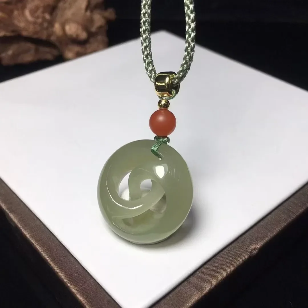 Натуральный 100% настоящий голубой гетянь нефритовый кулон ожерелье ручной работы