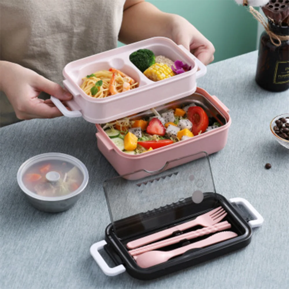 

304 Stainless Steel Lunch Box Bento Box For School Kids Office Worker 2layers Microwae Heating Lunch Container Food Storage Box