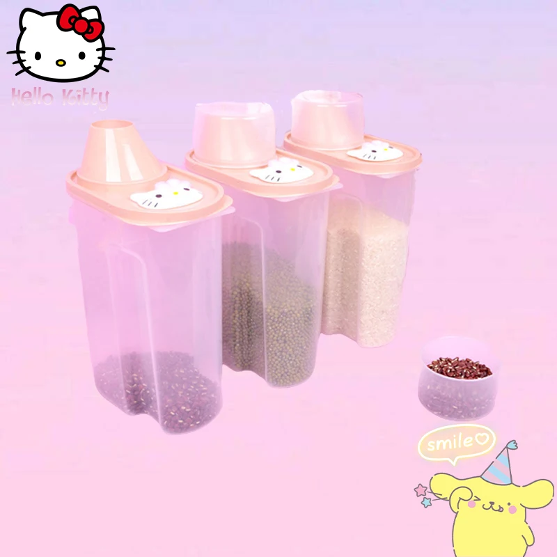 

Hello Kitty Sealed Jar with Lid Kawaii Sanrio Anime Transparent High Capacity Water Proof Drinks Grain Storage Tank Kitchen