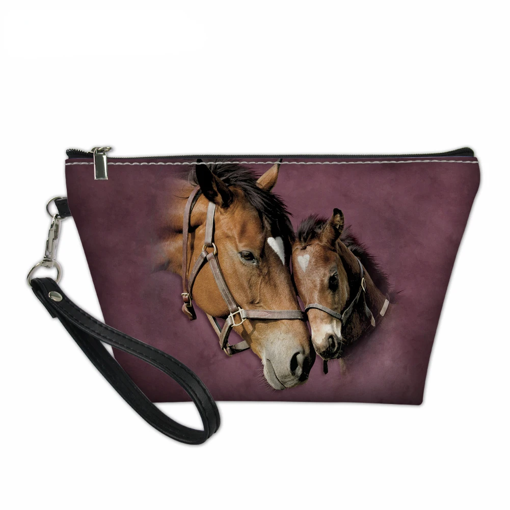 

Leather Cosmetic Bag 3D Horse Print Mini Wash Tolietry Bags Travel Waterproof Makeup Pouch Portable Pack for Woman