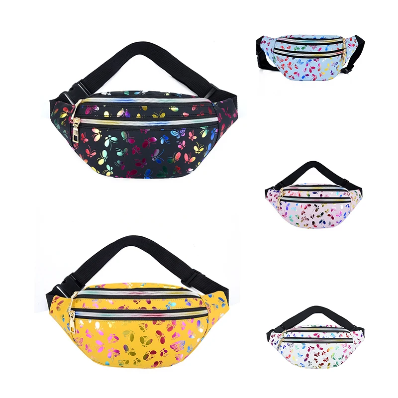 Wholesale Sports Running Waterproof Waist Bag Sling Crossbody Custom Butterfly Printing Fanny Pack Waist Belt Pack Travel