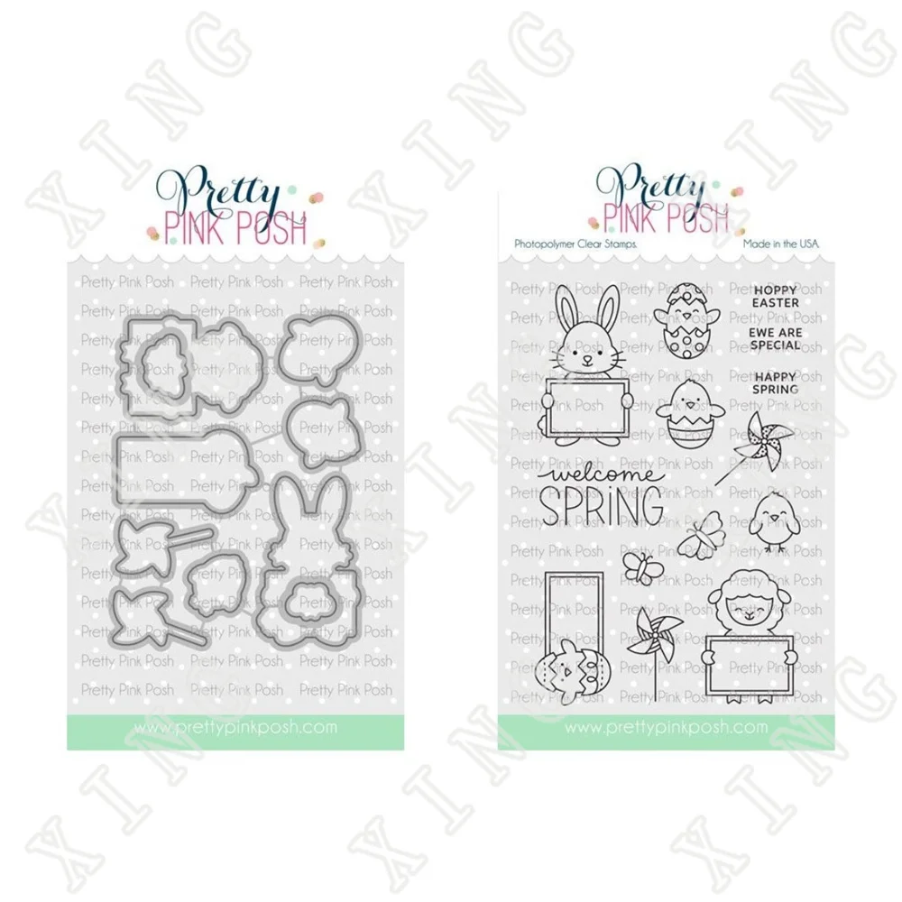 

2022 Spring Easter Signs Bunny Egg Flower Cutting Dies Clear Stamps Diy Craft Paper Cards Scrapbooking Decor Embossing Molds