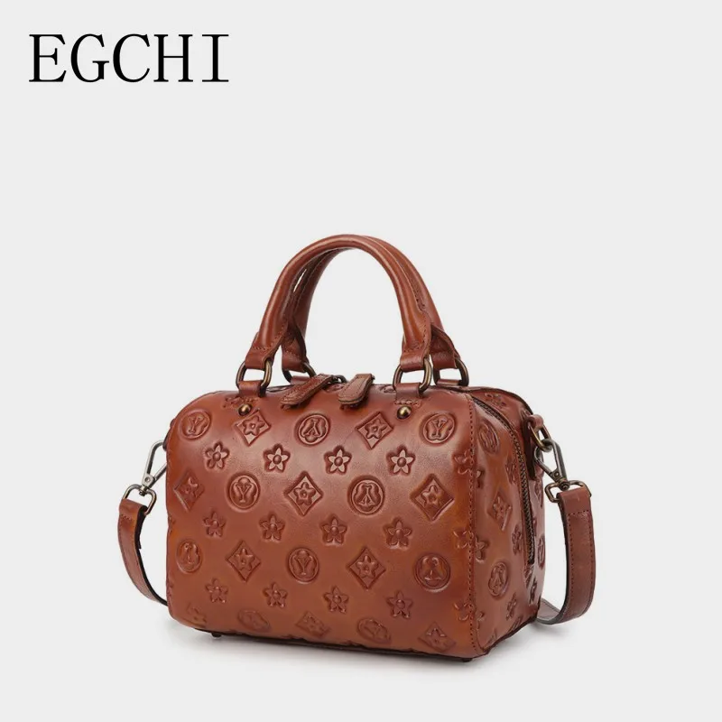 

EGCHI Portable Pillow Bag Leather Handbag Single Summer Large Capacity Cowhide Women's Handbags Leather Atmospheric Shoulder Ba