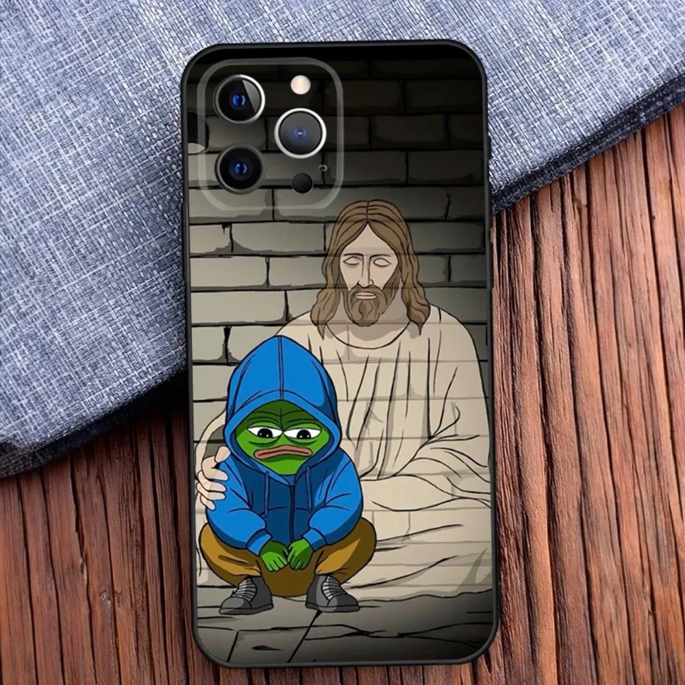 Sad Frog P-Pepe Phone Case For iPhone 16 15 14 13 12 11 Pro X XS Max XR Plus Mini Soft Black Cover
