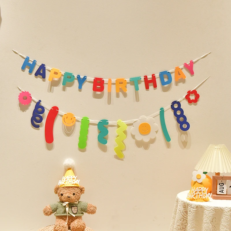 

INS Boy Birthday Party Brown Garland Korean Style First Birthday Banner Non Woven Flower Hanging