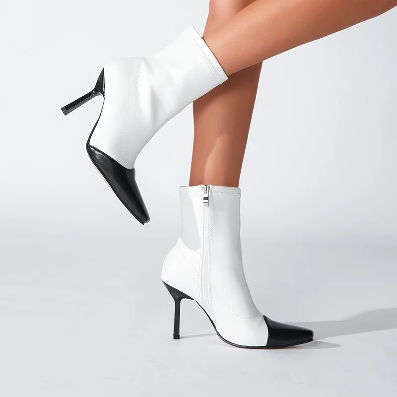 Mid-tube Short Boots Women's 2022 Spring and Autumn New Pointed Toe High-heeled Shoes Stiletto Sexy British Style Color Matching