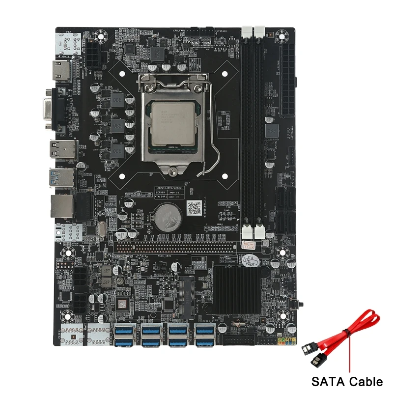 

Computer Motherboard - B75 USB BTC Mining Motherboard 8 PCI-E Graphics Slot CPU Set Support Dual DDR3 LGA 1155 16G 8P