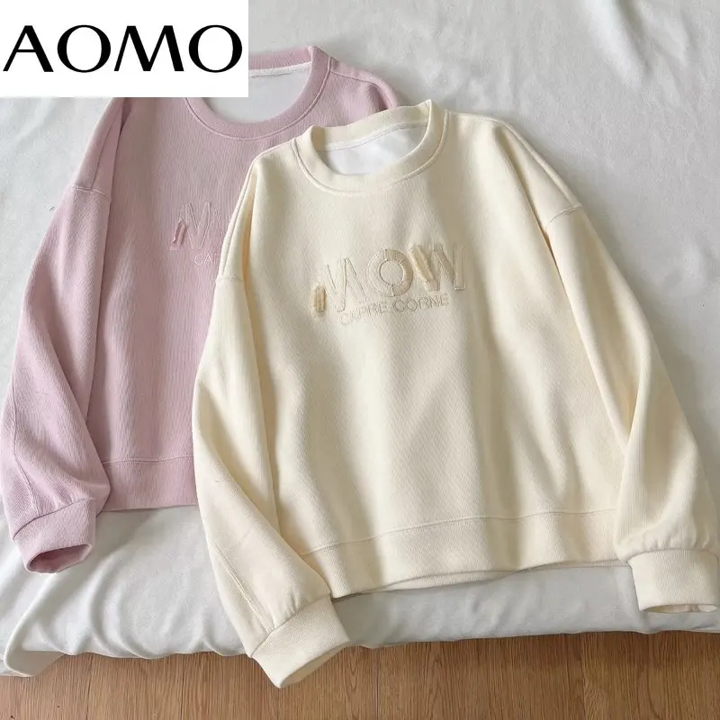 

AOMO Women Loose Emboridery Sweatshirts Spring Oversize Ladies Pullovers XLJ63A