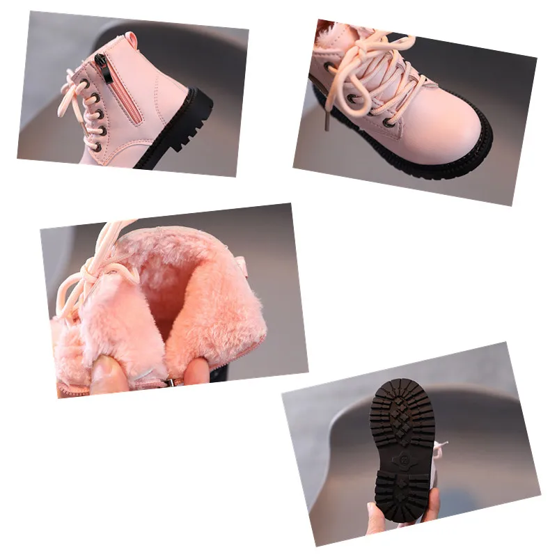 Girls Snow Boots New Autumn Winter Cotton-padded Boots Little Boys Girls Fashion Short Boots Pink White Black Fashion Booties images - 6