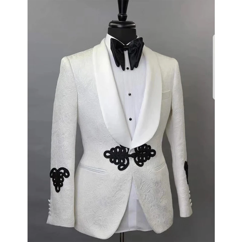 One Piece Floral Blazer for Men Slim Fit White Suit Jacket Shawl Lapel Custom Made Wedding Coat Male Fashion Costume 2022