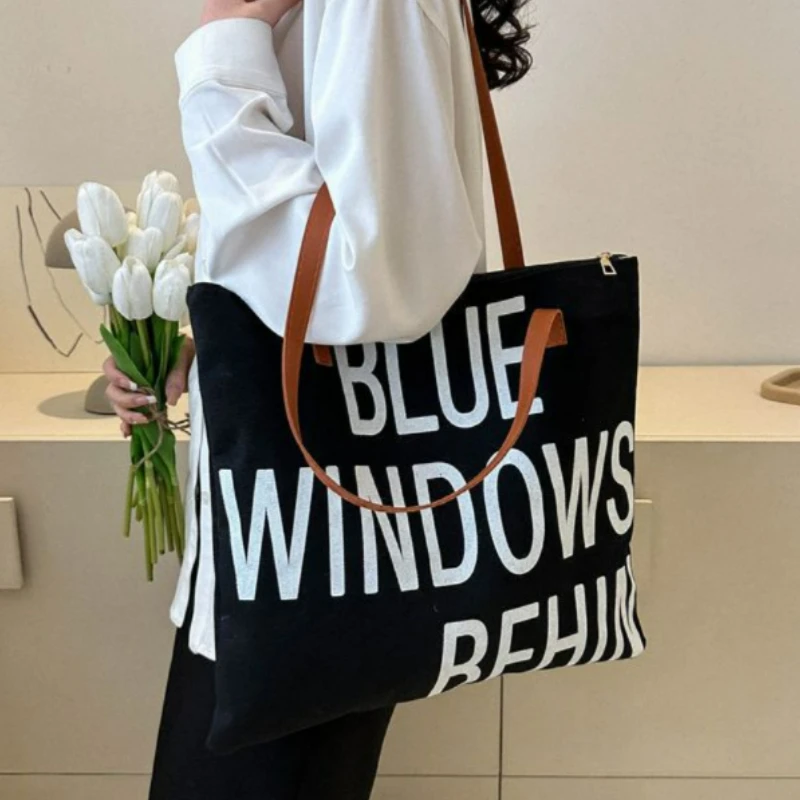 

Fashion Letters Canvas Bag 2023 Spring and Summer New Urban Simple Shoulder Large Capacity Commuter Women's Bags
