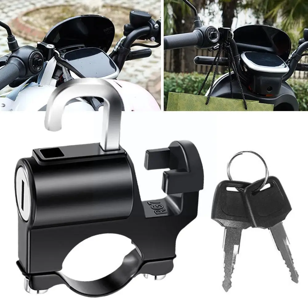 

Motorcycle Helmet Lock Universal Alloy Black Anti-Theft Electric Fixed Security Metal Multi-function Key Lock Bicycles T3G5