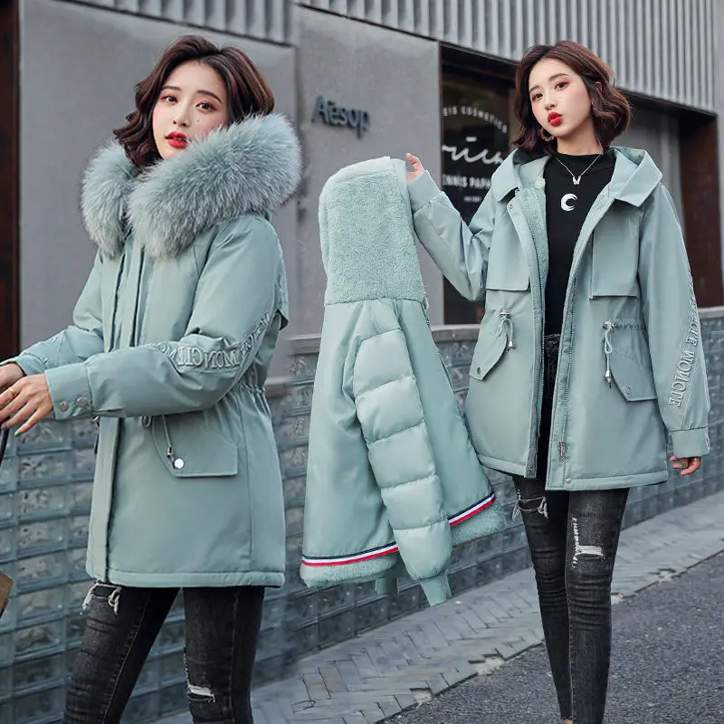 2022 New Korean Style Plush Thickened Jacket Cotton Jacket Women's Medium Long Winter Jacket Fashion Casual Women's Coat