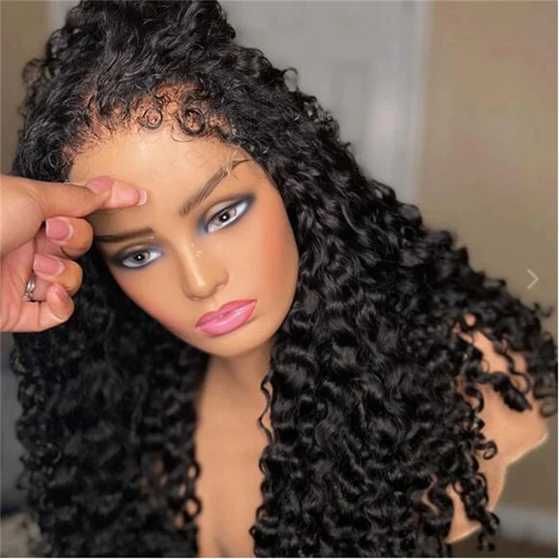 

Long Natural Black 26Inch 180%Density Kinky Curly Preplucked Soft Glueless Deep Lace Front Wig For Women BabyHair Daily Cosplay